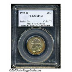 1958-D 25C MS67 PCGS. Vivid crimson and lime-gree