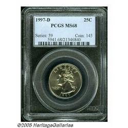 1997-D 25C MS68 PCGS. A needle sharp example that