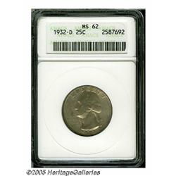 1932-D 25C MS62 ANACS. Semi-bright surfaces are b