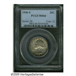 1936-S 25C MS66 PCGS. Golden-brown and olive-brow