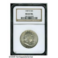 1949-D 50C MS65 Full Bell Lines NGC. Silver-gray 