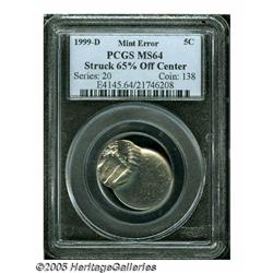 1999-D 5C Jefferson Nickel--Struck 65% Off Center