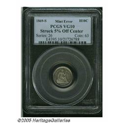 1869-S H10C Seated Half Dime--Struck 5% Off Cente