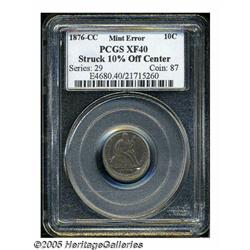 1876-CC 10C Seated Dime--Struck 10% Off Center--X