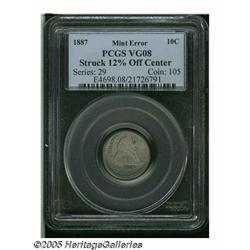 1887 10C Seated Dime--Struck 12% Off Center--VG8 