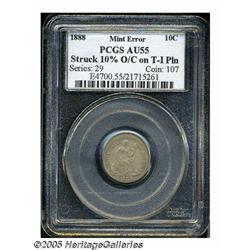 1888 10C Seated Dime--Struck 10% Off Center on a 