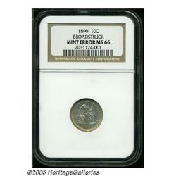 1890 10C Seated Dime--Broadstruck--MS66 NGC. An u