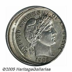 1902 10C Barber Dime--Struck 10% Off Center--AU58