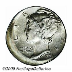 1943-S 10C Mercury Dime--Struck 10% Off Center--M