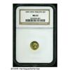 Image 1 : 1849 G$1 Open Wreath MS63 NGC. Small Head, with L