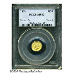 1851 G$1 MS63 PCGS. An adequately struck Type One