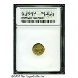 1852-D G$1 --Damaged, Cleaned--ANACS. AU Details,