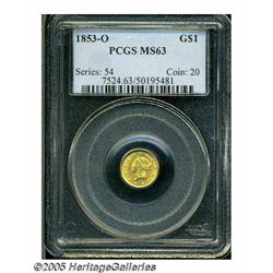 1853-O G$1 MS63 PCGS. Attractive reddish and oliv