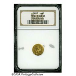 1855 G$1 AU55 NGC. Boldly struck and moderately w