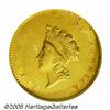 Image 1 : 1855 G$1 MS61 NGC. Lustrous and essentially brill