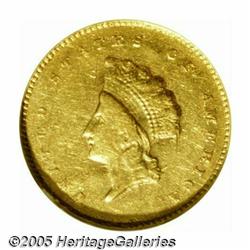 1855-C G$1 AU50 NGC. Variety 9-K. Light yellow-go