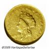 Image 1 : 1855-C G$1 AU50 NGC. Variety 9-K. Light yellow-go