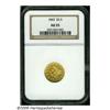 Image 1 : 1843 $2 1/2 AU55 NGC. Scarcer than its mintage of