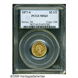 1877-S $2 1/2 MS63 PCGS. Potent luster and rich o