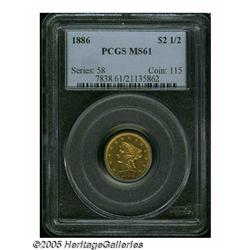 1886 $2 1/2 MS61 PCGS. Boldly struck with some pr