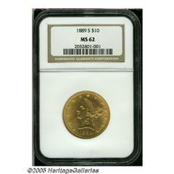 1889-S $10 MS62 NGC. Relatively bright apricot-go