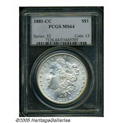 1881-CC S$1 MS64 PCGS. This near Gem CC specimen 