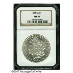 1881-CC S$1 MS64 NGC. Well struck and untoned, wi