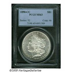 1890-CC S$1 MS63 PCGS. Bright silvery surfaces di