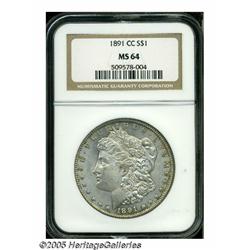 1891-CC S$1 MS64 NGC. Freckles of golden-brown co