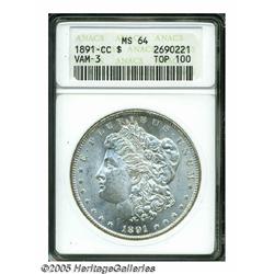 1891-CC S$1 MS64 ANACS. VAM-3. A Top 100 Variety.