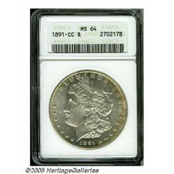 1891-CC S$1 MS64 ANACS. The obverse is well struc