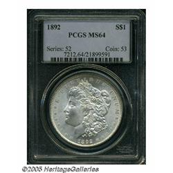 1892 S$1 MS64 PCGS. Pale champagne iridescence co