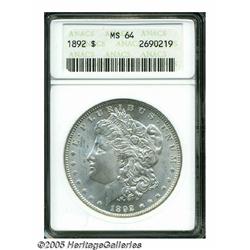 1892 S$1 MS64 ANACS. Pale champagne iridescence c