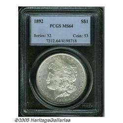 1892 S$1 MS64 PCGS. A nicely struck and lustrous 