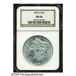 1892-O S$1 MS64 NGC. A refreshingly unmarked and 