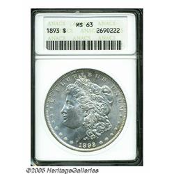 1893 S$1 MS63 ANACS. Brilliant and sharply struck