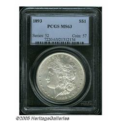 1893 S$1 MS63 PCGS. Lustrous silver-gray surfaces
