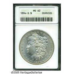 1894-S S$1 MS62 ANACS. Pale golden toning. The de