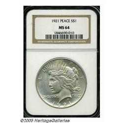 1921 S$1 MS64 NGC. A lustrous apricot-gray repres