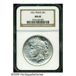 1921 S$1 MS65 NGC. Typically struck and lustrous,