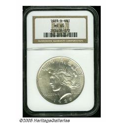 1923-D S$1 MS65 NGC. This D-mint Peace dollar rev