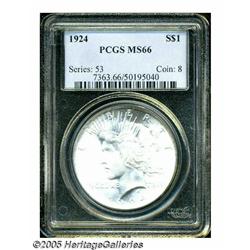 1924 S$1 MS66 PCGS. This flashy Peace dollar disp