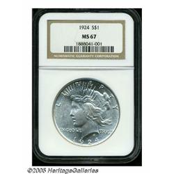 1924 S$1 MS67 NGC. Fully struck and completely un