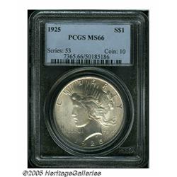 1925 S$1 MS66 PCGS. This flashy Peace dollar disp