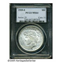 1925-S S$1 MS64 PCGS. Lustrous surfaces reveal sp