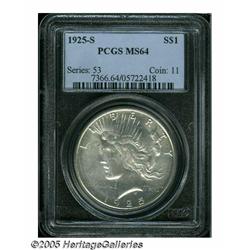 1925-S S$1 MS64 PCGS. Bright silvery surfaces exh