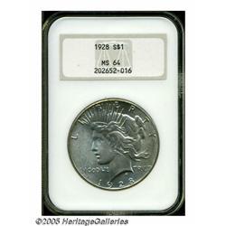 1928 S$1 MS64 NGC. Highly lustrous surfaces displ