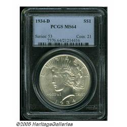 1934-D S$1 MS64 PCGS. Small D mintmark. A well st