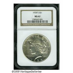 1934-S S$1 MS62 NGC. Lustrous surfaces display ju