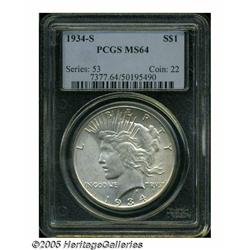 1934-S S$1 MS64 PCGS. Sparingly abraded with soft